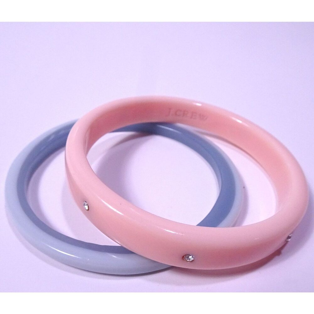J.Crew Blue Color Block Peach Crystal Resin Bangle Bracelet Set NWOT 89 Set 2